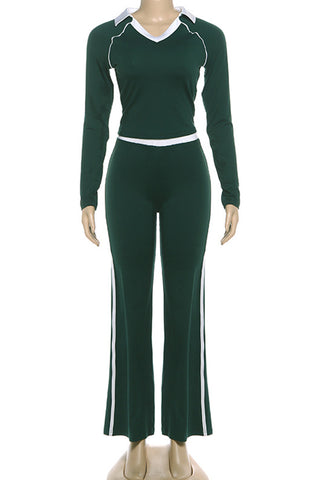 Stylish V-Neck Flared Pants Set
