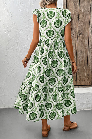 Ruffle Sleeve Printed Casual Dress