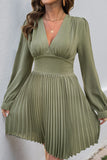 Pleated Plunge Neck Mini Dress