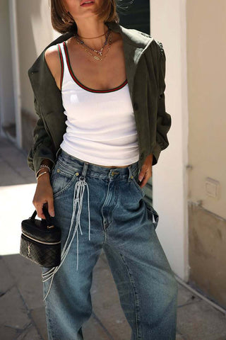 Cropped Button-Front Blazer Jacket