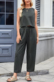 Checkered Sleeveless Pants Set