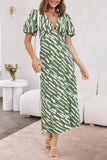 Puff Sleeve Printed Midi Dress