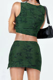 Sleeveless Graphic Crop Top and Skirt Set