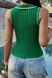 Stylish Ribbed Tank with Collar