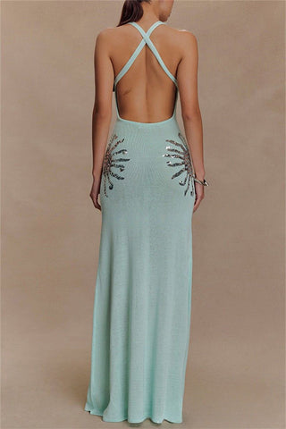 Sequined Low-Back Casual Dress