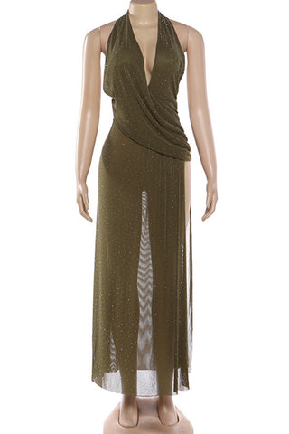Halter Maxi Dress with Overlay Detail