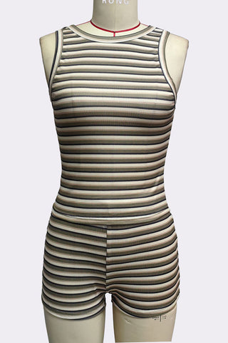 Striped Sleeveless Short Set