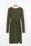 Asymmetrical Hem Long-Sleeve Dress