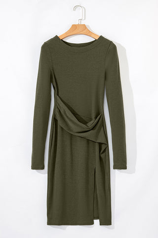 Asymmetrical Hem Long-Sleeve Dress