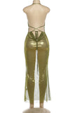 Strappy Metallic Evening Dress