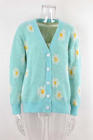 Button-Front Floral Cardigan