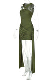 Ruched Mesh Evening Mini Dress