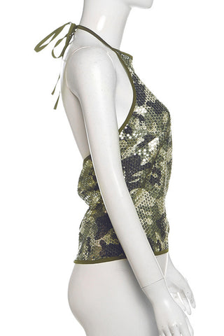 Sequin-Embellished Halter Tank