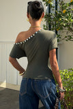 Off-Shoulder Button-Trim T-Shirt