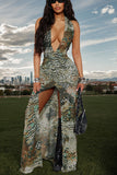 Halter Neck Maxi Dress With Abstract Print