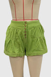 Button-Front Tiered Denim Shorts