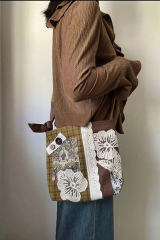 Patchwork Shoulder Bag with Lace Accents