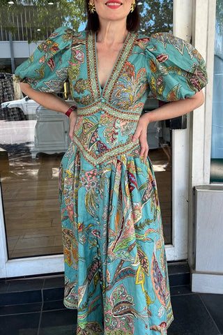 Floral Puff Sleeve Casual Dress