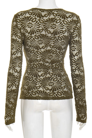 Lace V-Neck Long Sleeve Top