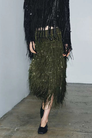 Fringe Maxi Skirt