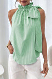 Sky Blue Tied Knot Frilled Collar Sleeveless Top