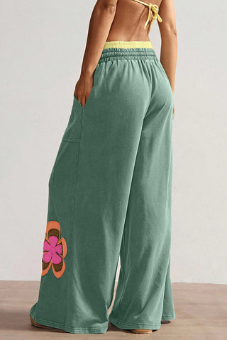 Floral Wide-Leg Casual Pants