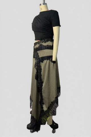 Lace-Trim Asymmetrical Patchwork Dress