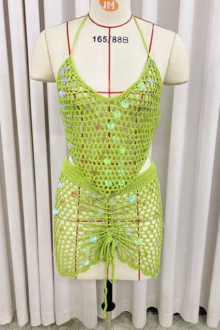 Crochet Sequin Mesh Cover-Up Set