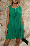 Tie-Front Pleated Sleeveless Mini Dress