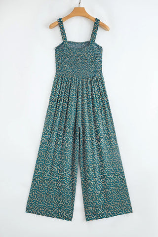 Smocked Floral Square Neck Jumpsuit