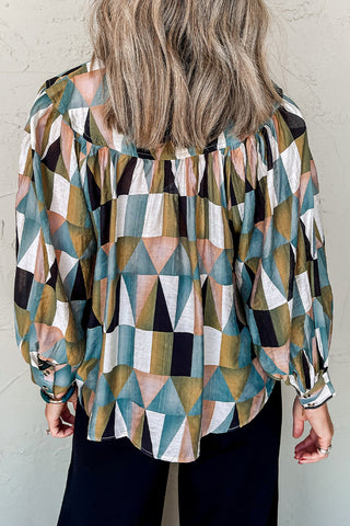 Geometric Print Balloon Sleeve Shirt