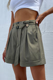 Belted Pleated Casual Shorts