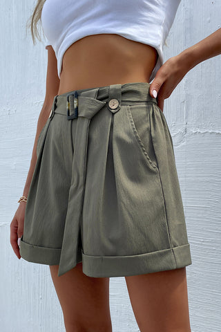 Belted Pleated Casual Shorts