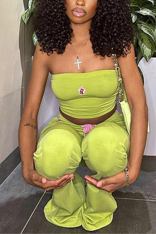 Strapless Top and Flared Pants Set