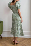 Puff-Sleeve Floral Casual Dress
