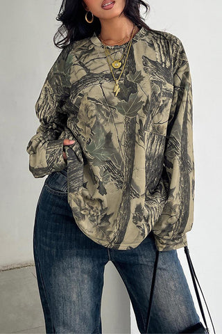 Camouflage Print Long Sleeve Top