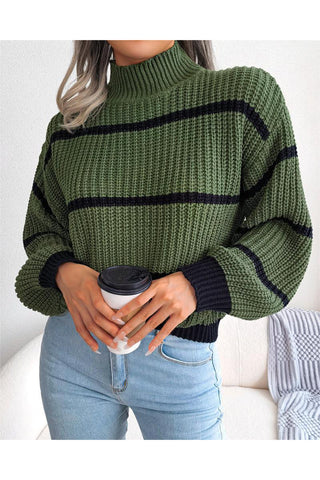 Striped Relaxed Turtleneck Sweater