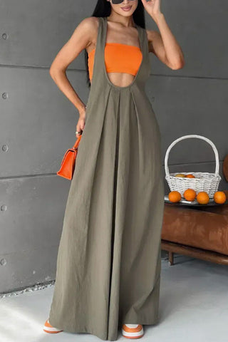 Wide-Leg Casual Pinafore Dress