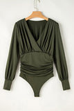 Ruched V-Neck Blouse with Long Sleeves