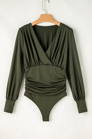 Ruched V-Neck Blouse with Long Sleeves