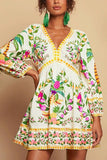 Tropical Print V-Neck Casual Dress