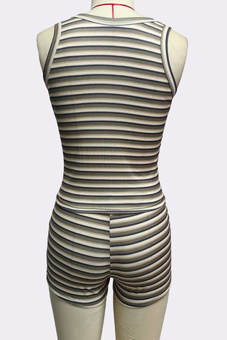 Striped Sleeveless Short Set