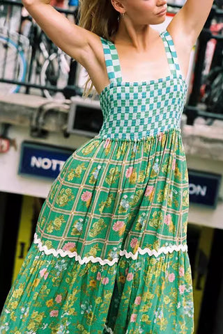 Patchwork Checkered Casual Maxi Dress