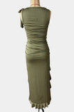 Ruffle-Trimmed Side-Slit Casual Dress