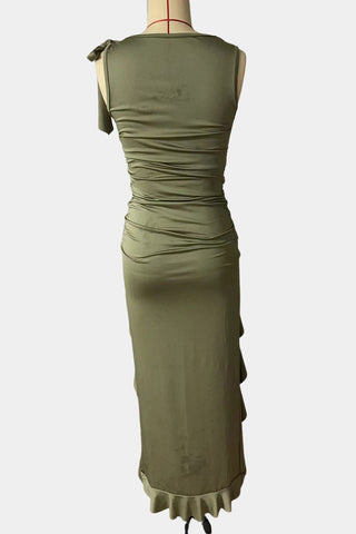 Ruffle-Trimmed Side-Slit Casual Dress