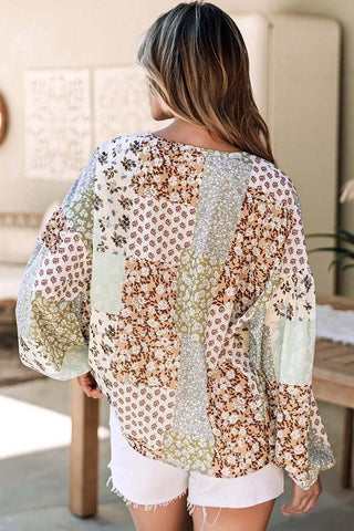 Floral Patchwork Long Puff Sleeve Shirt