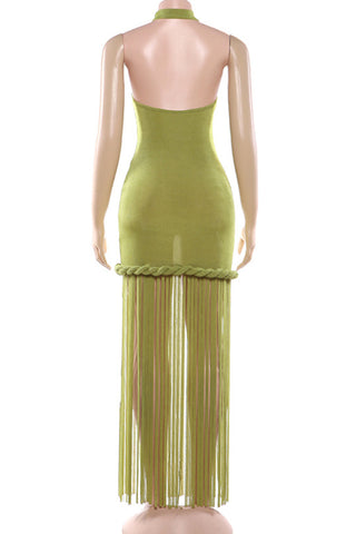 Fringe Hem Halter Dress