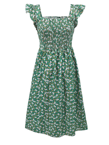 Floral Print Ruffle Sleeve Midi Dress