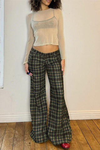 Plaid Wide-Leg Casual Pants