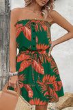 Tropical Leaf Print Strapless Dress